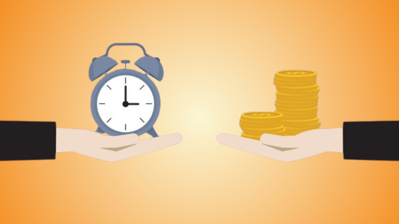 Businessman exchange between clock and money