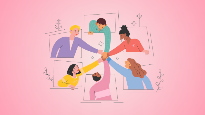 6 people stacked hands showing teamwork and trust