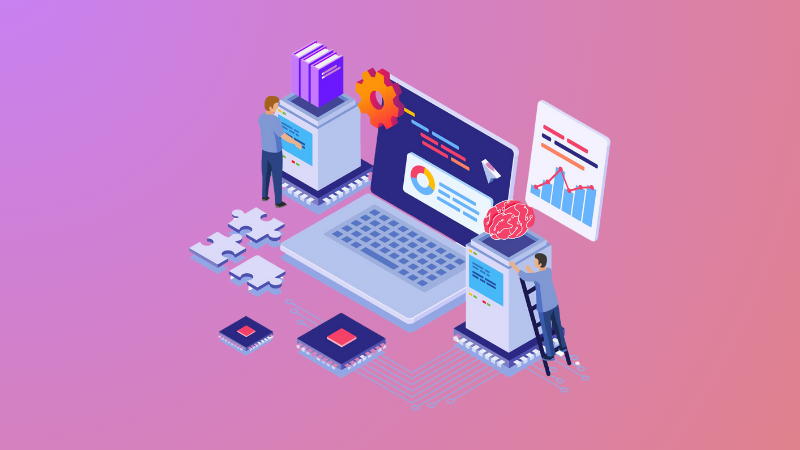 2 employees working with AI on a computer