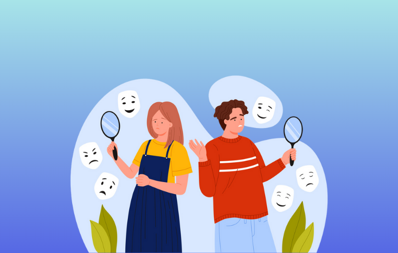 2 people looking at themselves in handheld mirrors