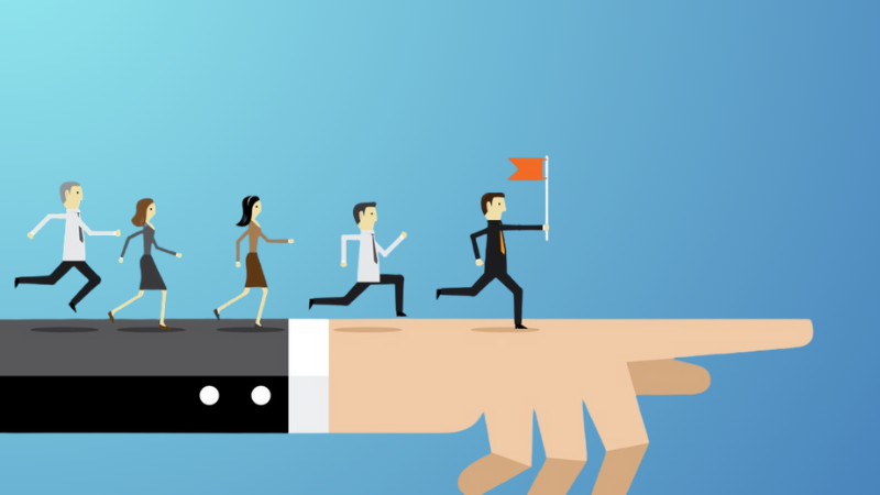 Illustration of business team following their leader