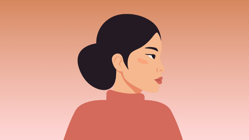 asian woman looking to the right side