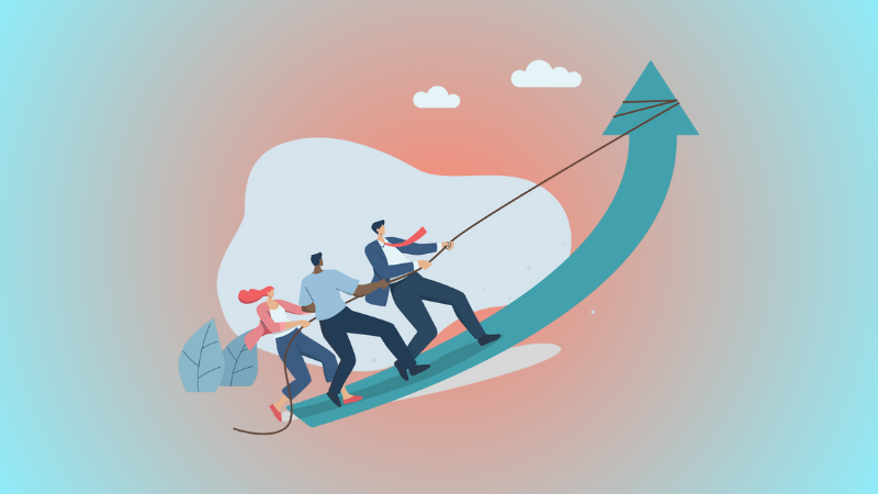 Business team pulling arrows trying to help drive the company to grow