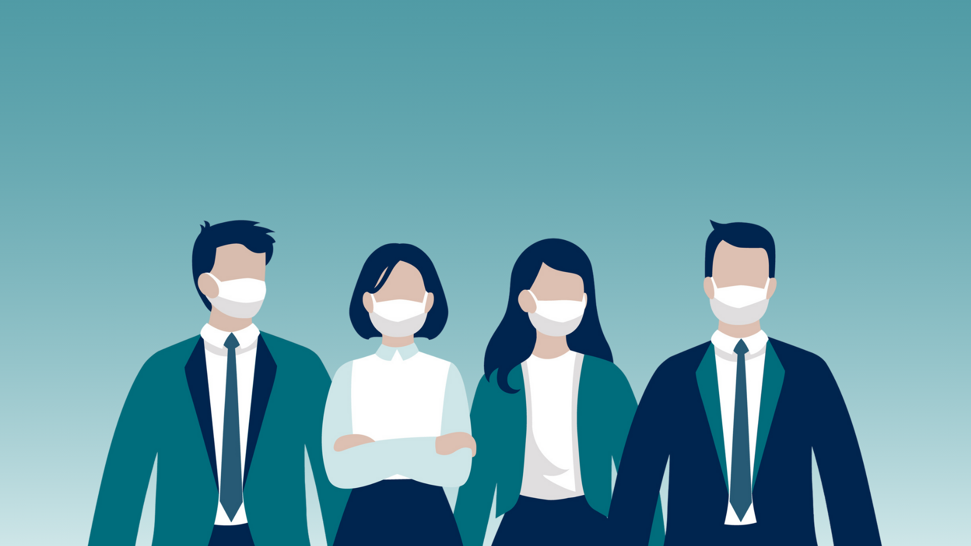 4 employees wearing medical masks