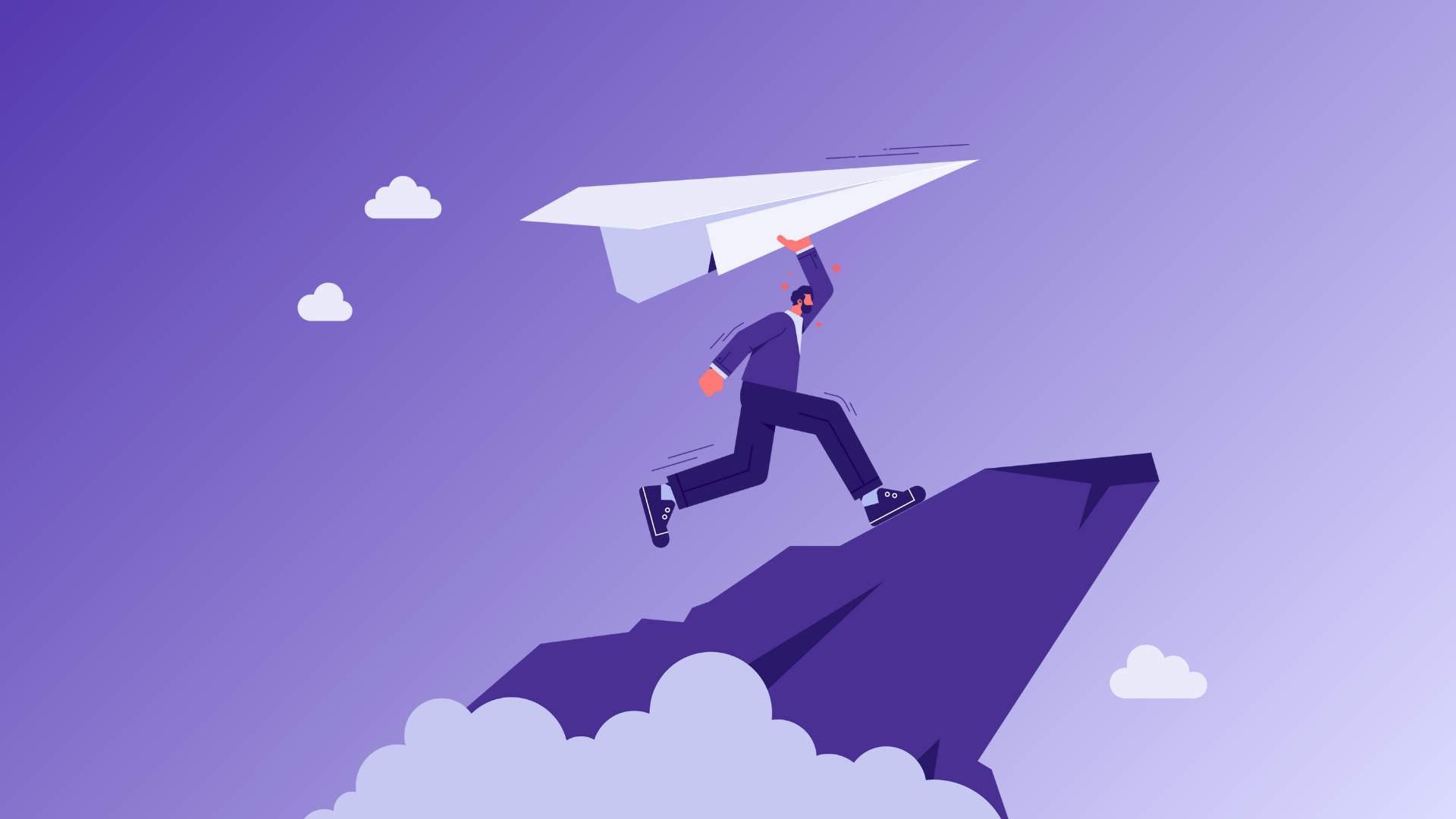 man holding paper airplane on a mountain