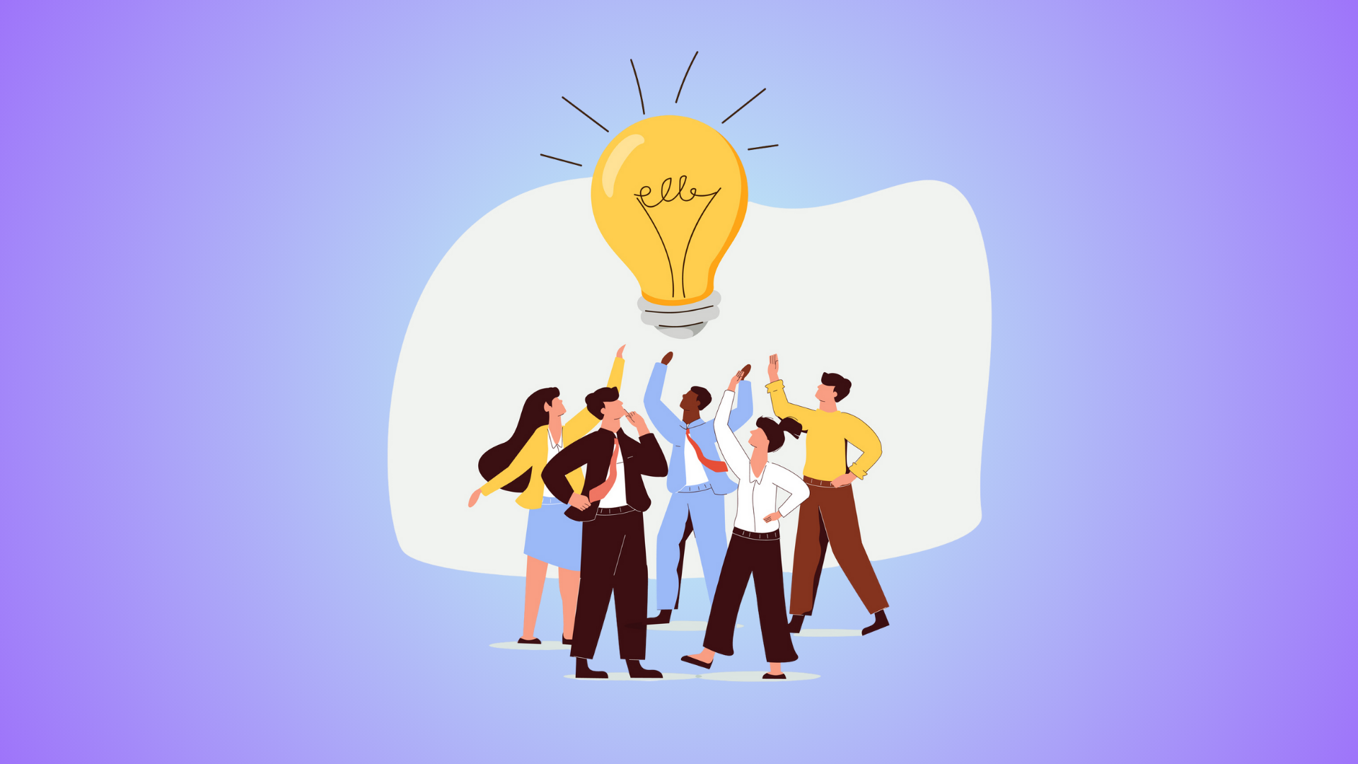 group of employees reaching for a lightbulb