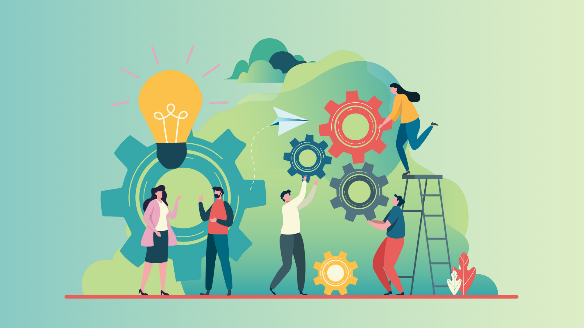 employees working together with gears