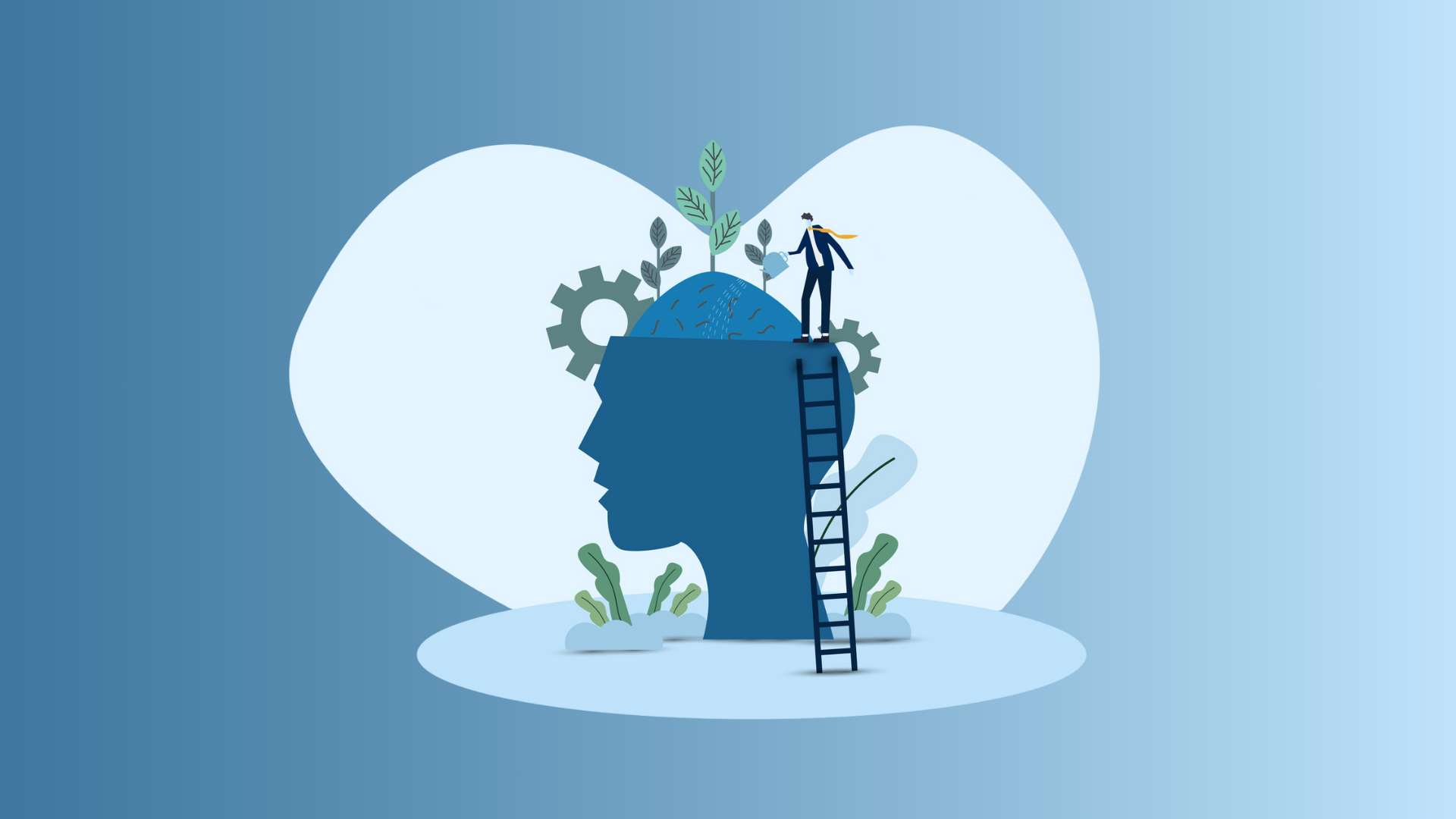 man watering a brain to nourish it