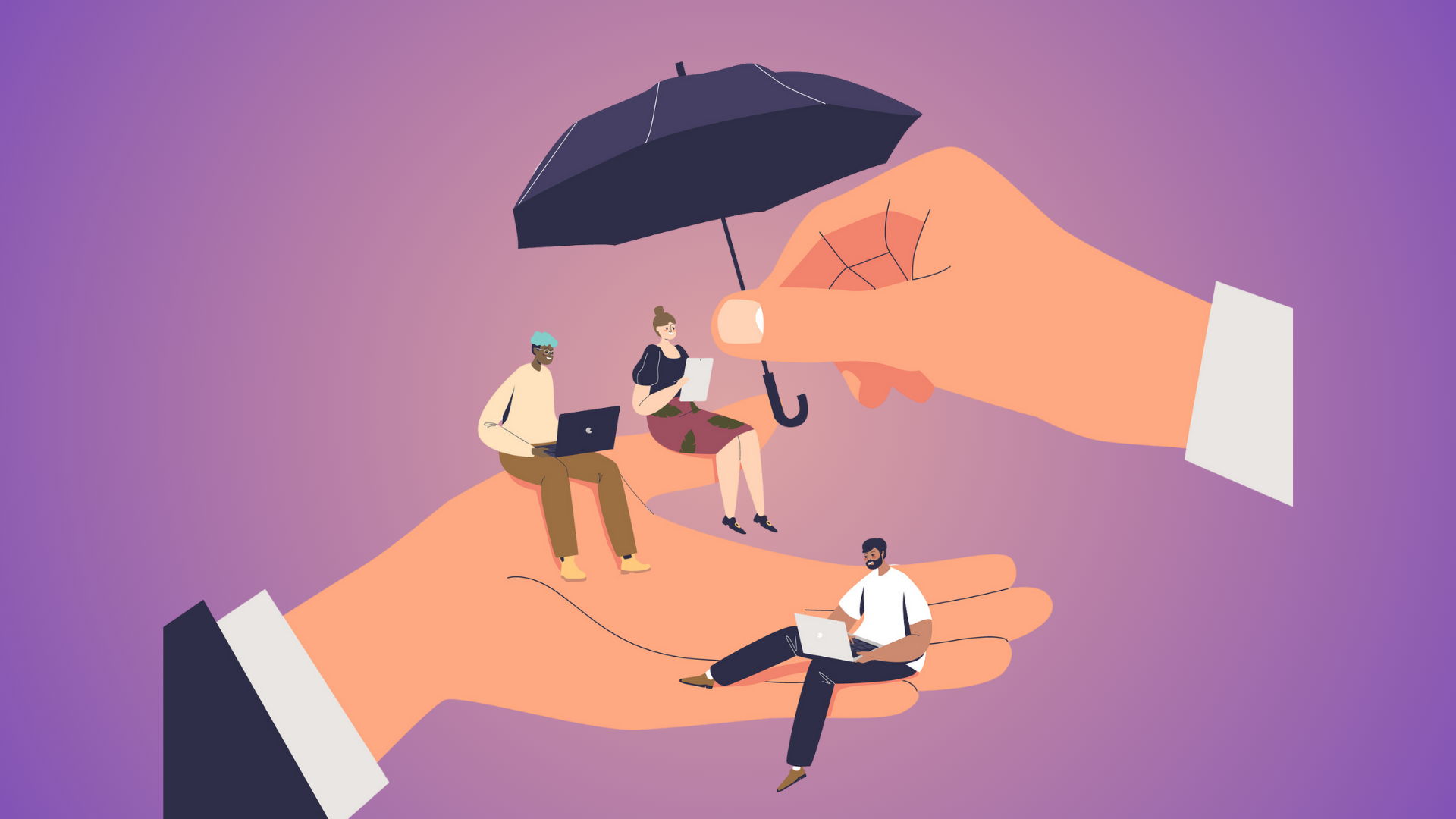 employees being protected by boss' hands demonstrating psychological safety in the workplace