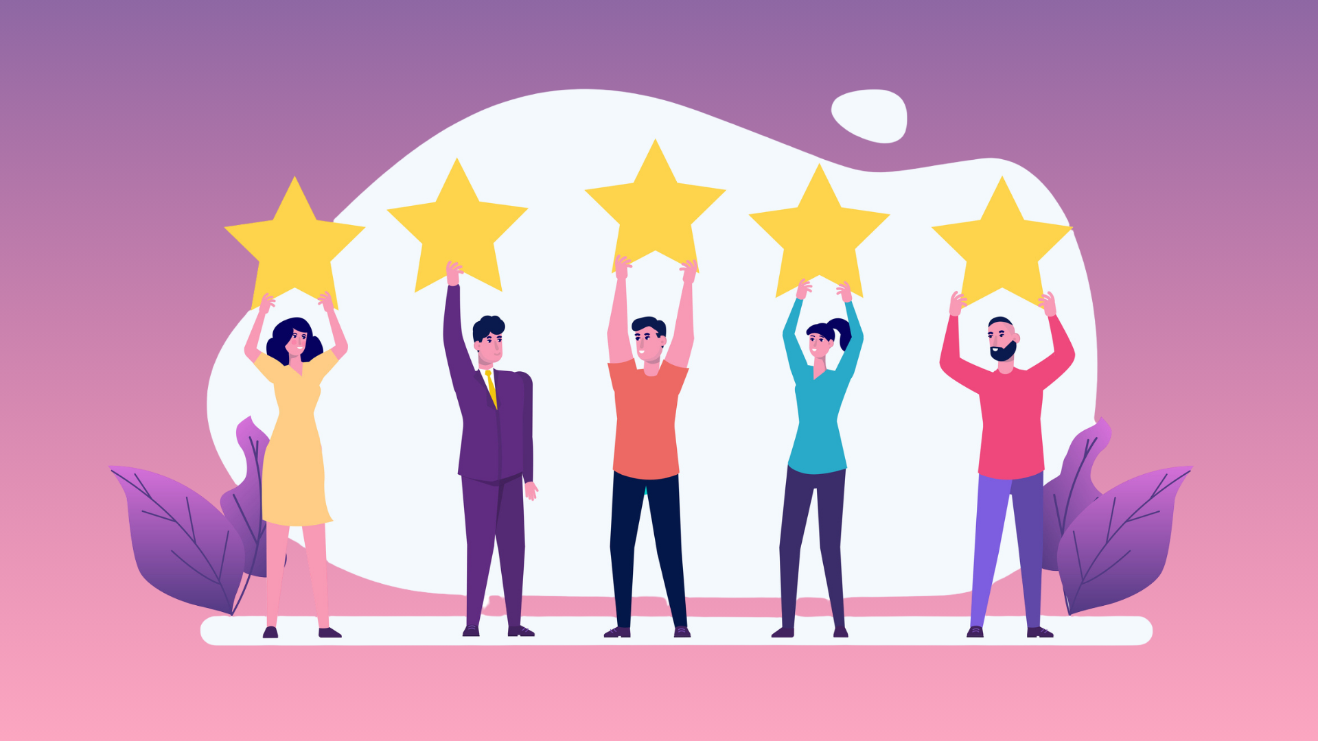 5 employees each holding up a gold star