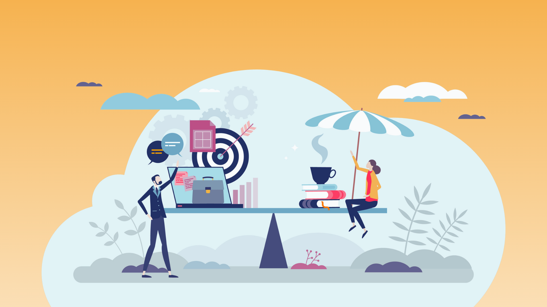 2 employees on a scale demonstrating work-life balance