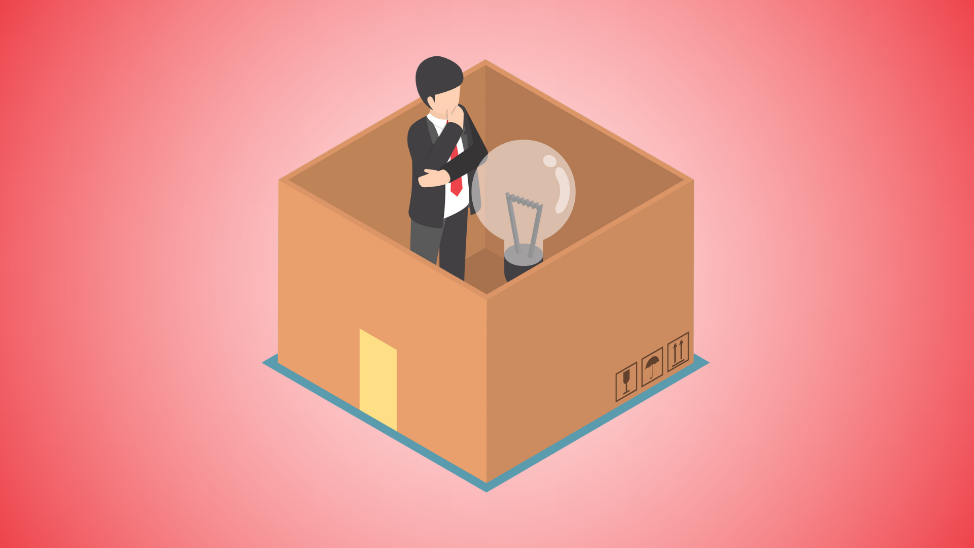 man thinking inside of a box