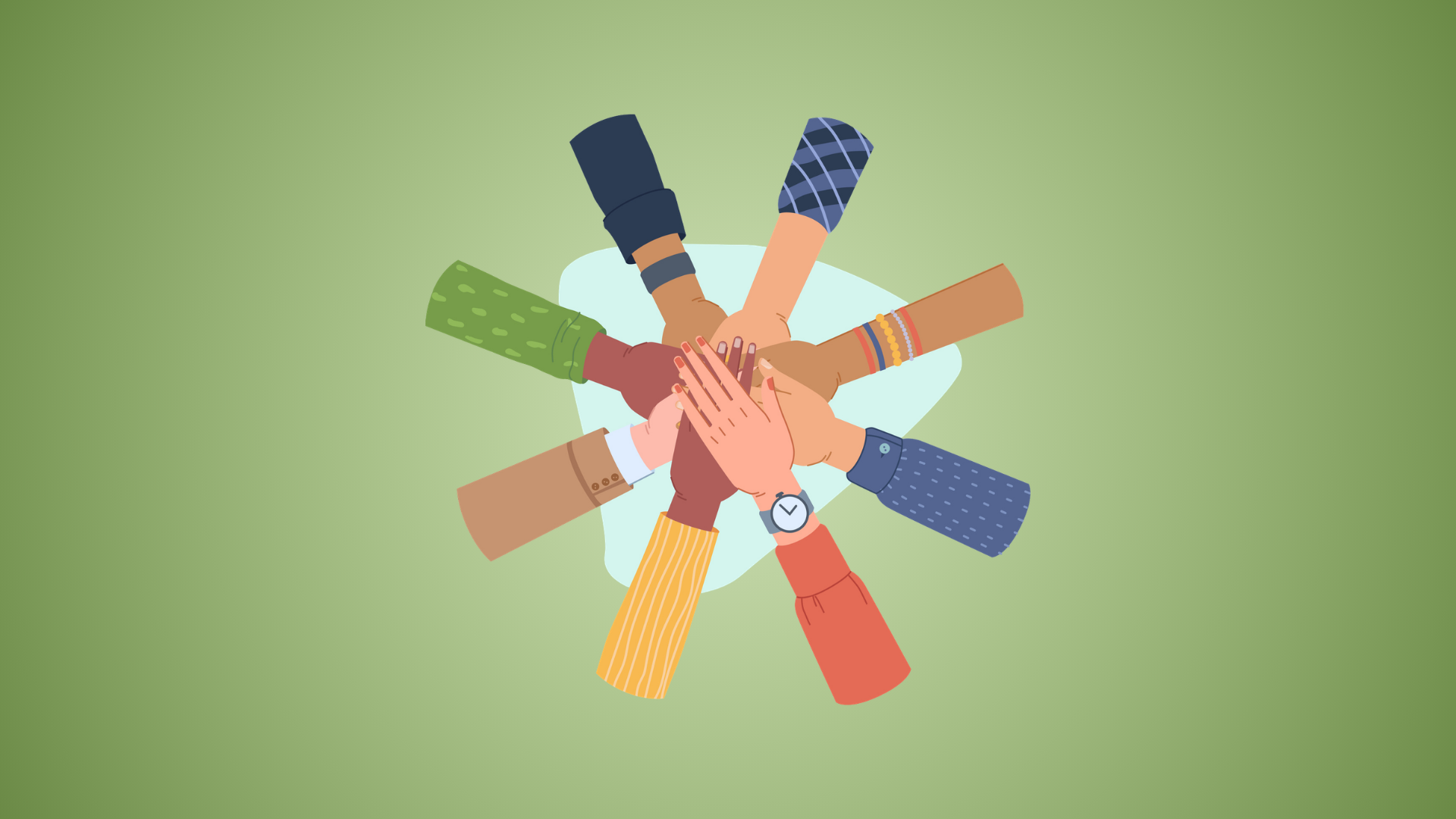 hands of different colors in a circle