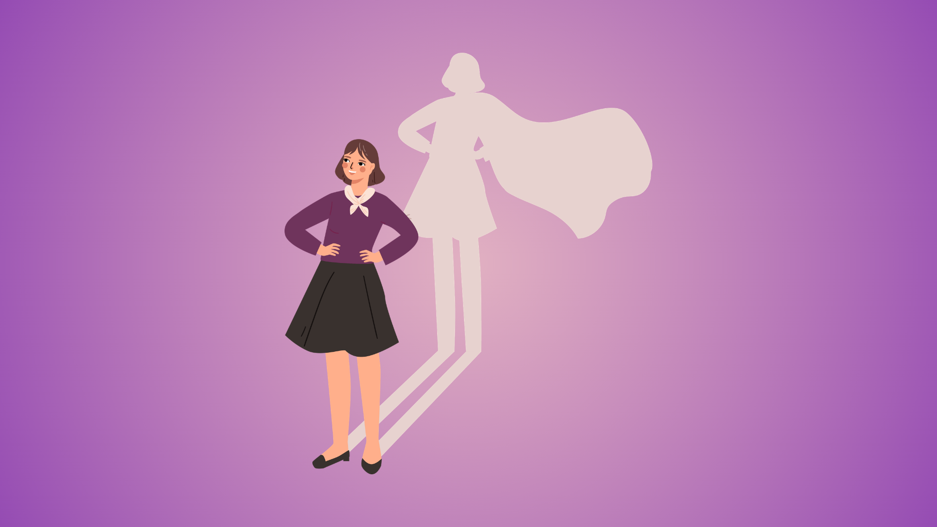 woman standing confidently and her shadow is a superhero