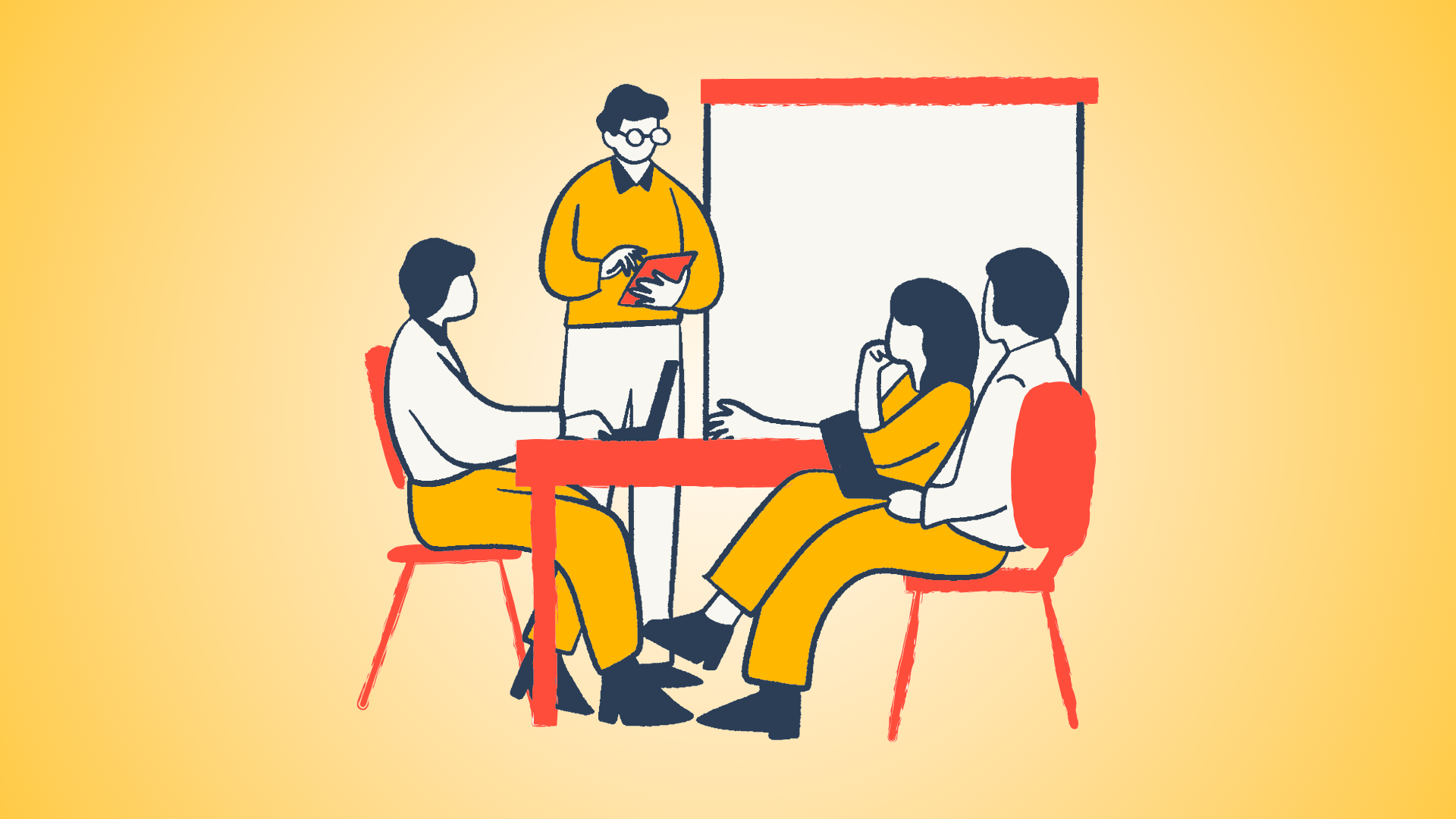 3 people sitting at a table listening to a professional coach