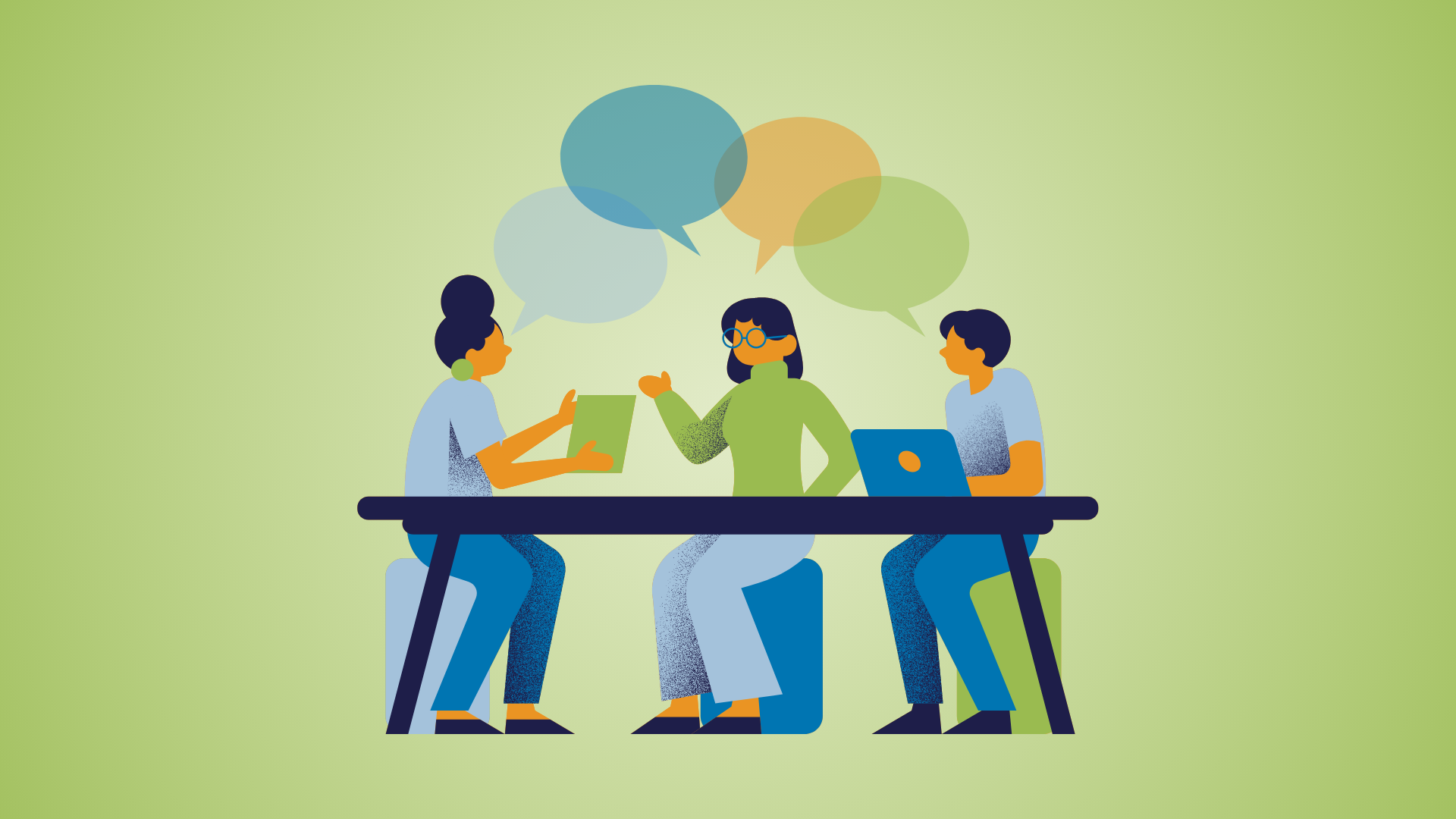3 employees having a conversation