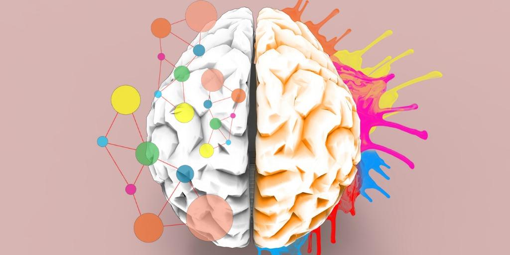 Top view of a brains with colors coming out representing creativity