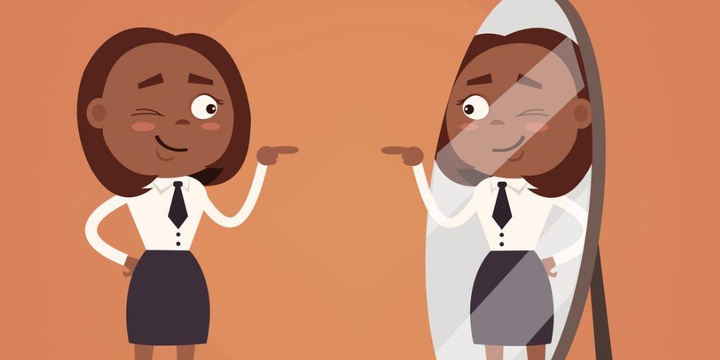 Woman winking at herself in a mirror