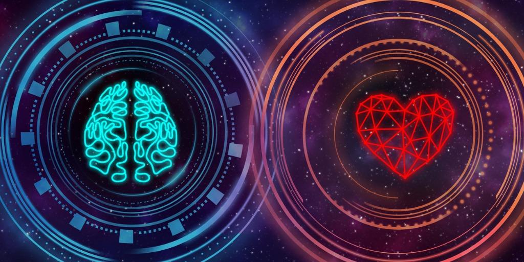 Two circles heart and brain be mingled together