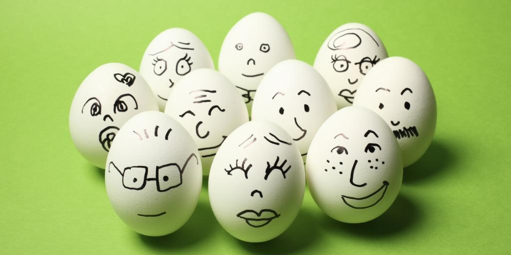 Silly faces put on eggs with black permanent marker 