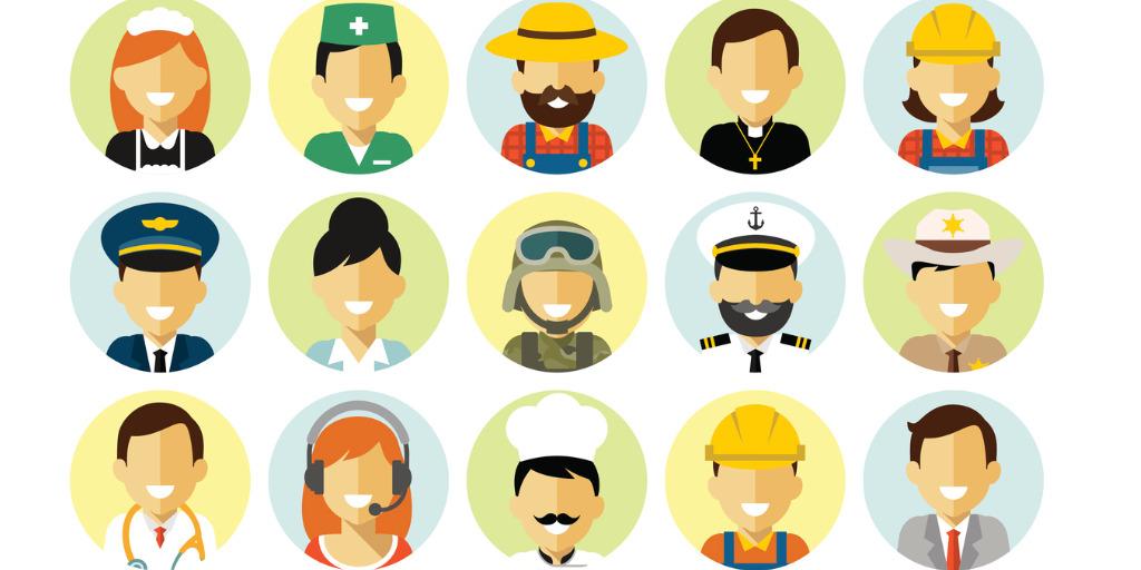 Illustration of workers wearing uniforms of various industries and trades