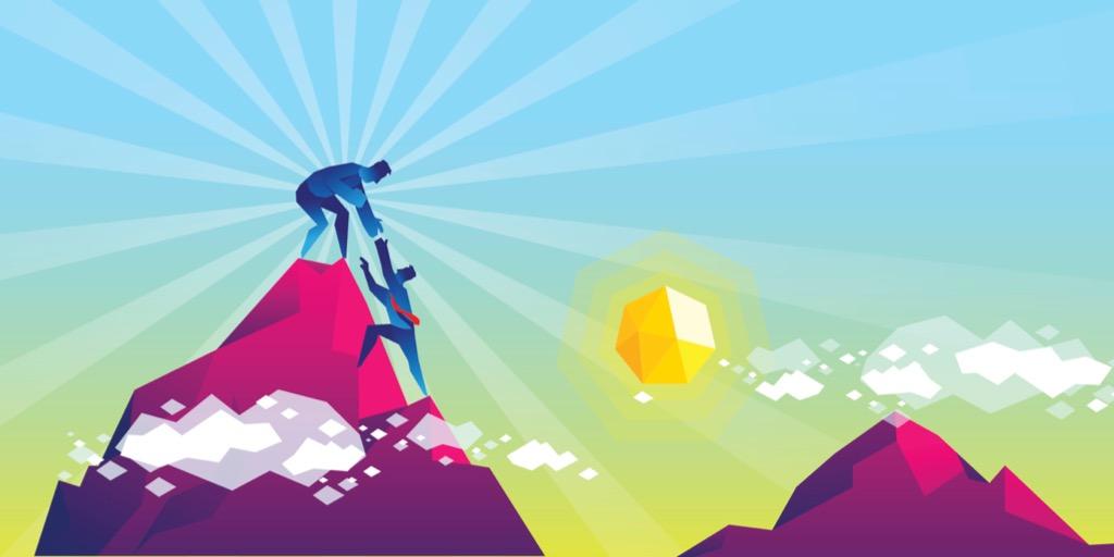 Helping someone summit a mountain