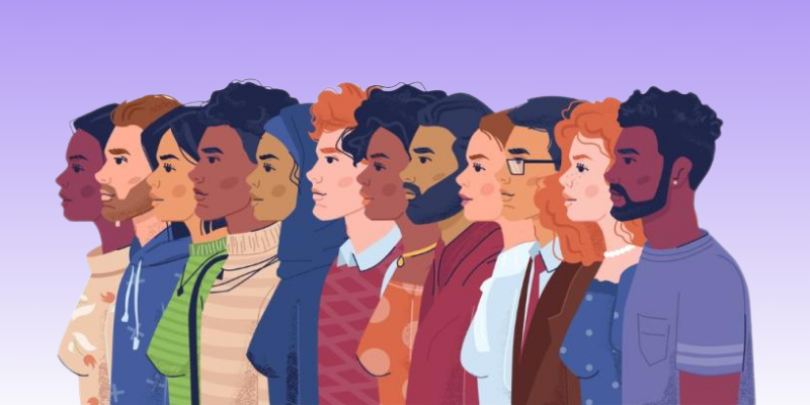 multicultural crowd of men and women