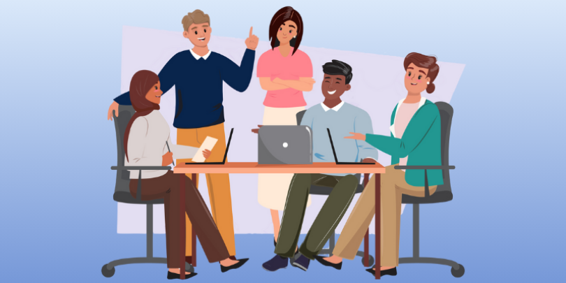 group of happy employees in a meeting