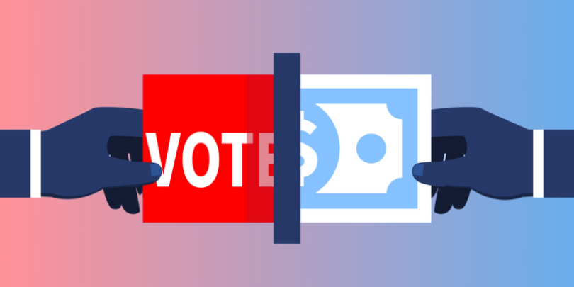 half a voter ballot and half a dollar bill