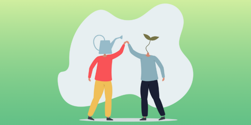 watering can man and plant man hi-five