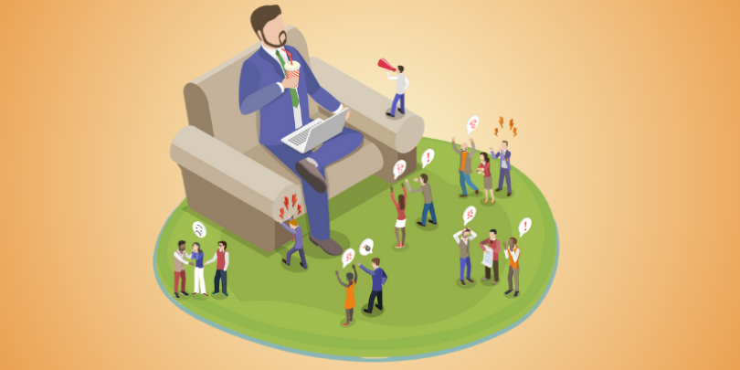 narcissistic boss surrounded by frustrated employees