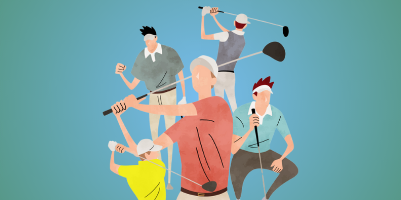 5 male golf players