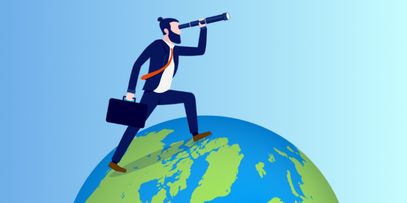 leader walking on a globe