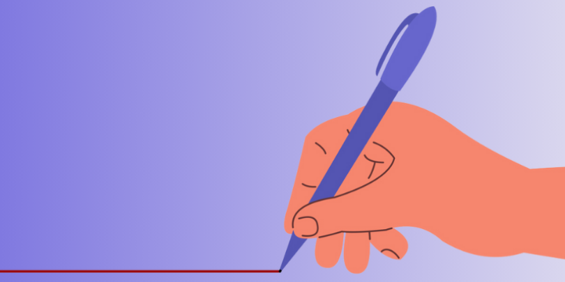 hand with pen drawing a line near the bottom of the image