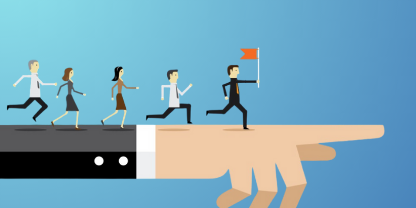 Illustration of business team following their leader