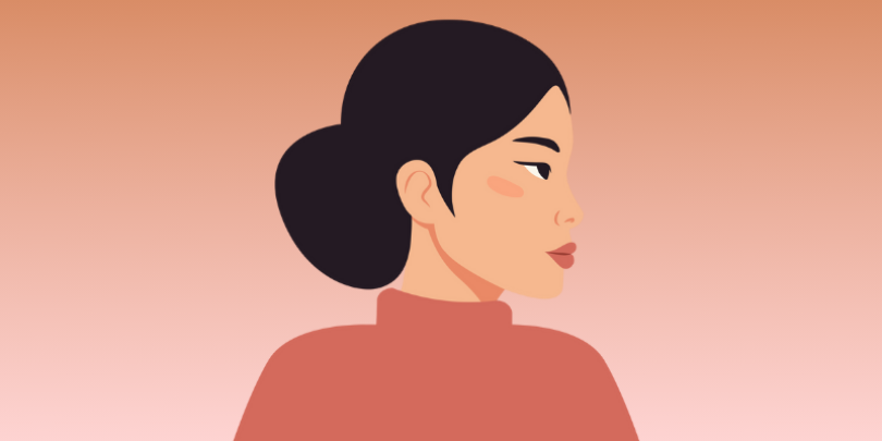 asian woman looking to the right side