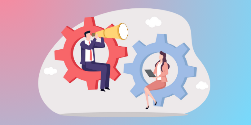 2 employees navigating new technology