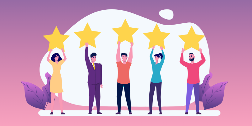 5 employees each holding up a gold star