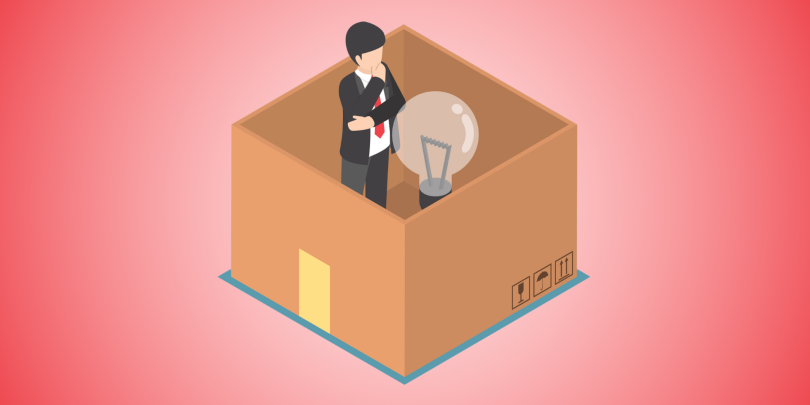 man thinking inside of a box