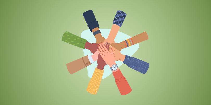 hands of different colors in a circle