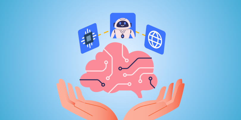 hands holding a brain demonstrating AI technology change