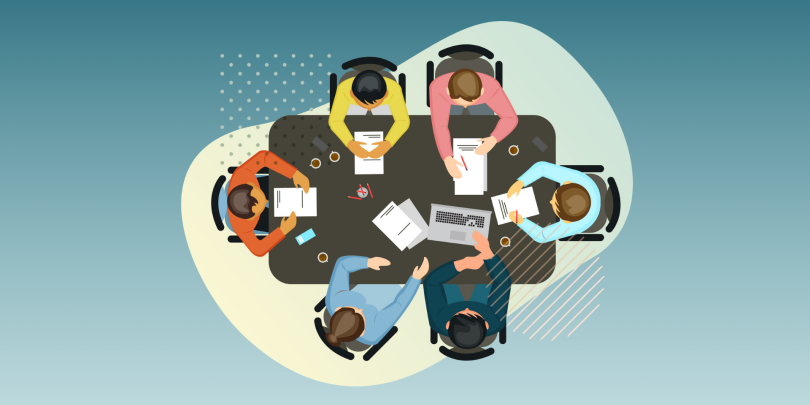 6 people working together