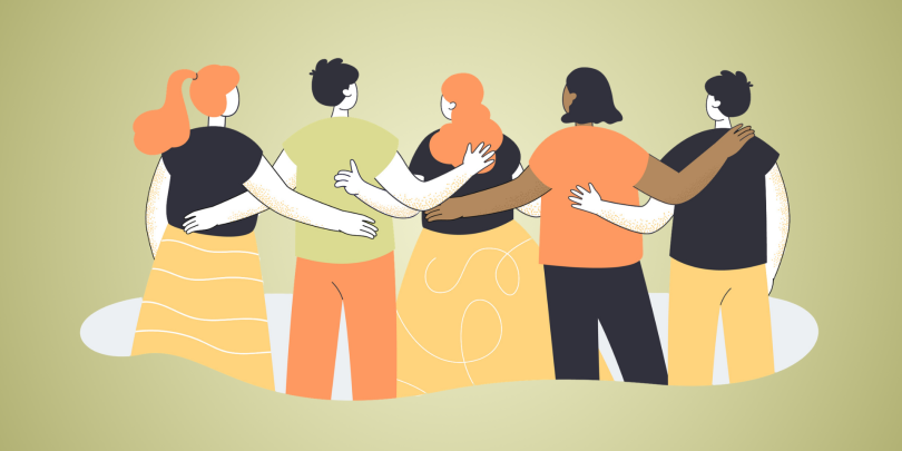 5 people with arms linked showing support for one another