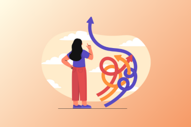 woman looking at 3 arrows intertwined to represent change