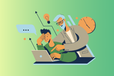 employee being coached in front of a computer