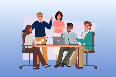 group of happy employees in a meeting