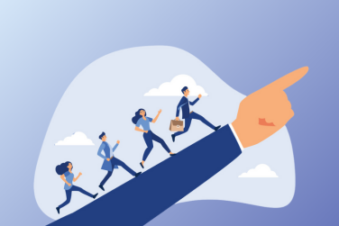 boss hand pointing team toward success
