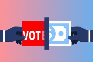 half a voter ballot and half a dollar bill