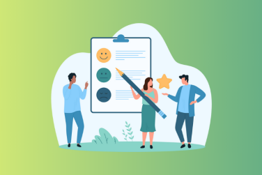 3 employees taking a survey