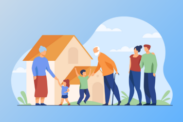 family of 6 in front of house